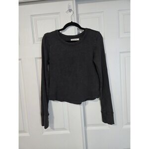 We The Free Charcoal Grey Waffle Knit Thermal Long Sleeve Thumbhole Top Large